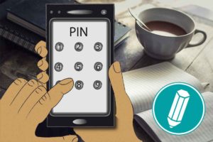 Ein Smartphone ist zu sehen, auf dem eine PIN eingegeben wird.