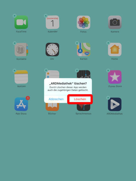 Es erscheint ein Fenster, indem man gefragt wird, ob man die App wirklich löschen möchte. Mit Drücken auf "Löschen" bestätigen Sie den Löschvorgang