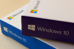 BERLIN, GERMANY – APRIL 13, 2019: Close-up view of two Windows 10 Pro Retail Boxes, Home Edition and Professional